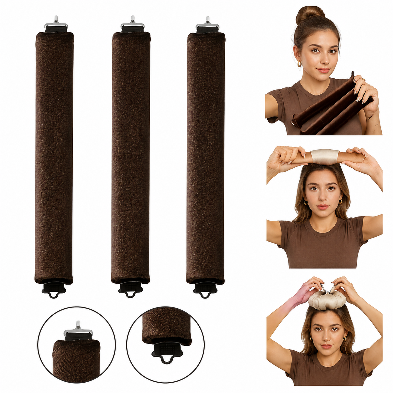 3-Pack Heatless Curling Rods with Hooks