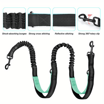Utdragbart Handsfree Hundkoppel med Dubbla Bungees för 2 Hundar