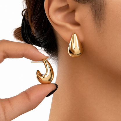 Elegant Gold Stainless Steel Hollow Teardrop Earrings