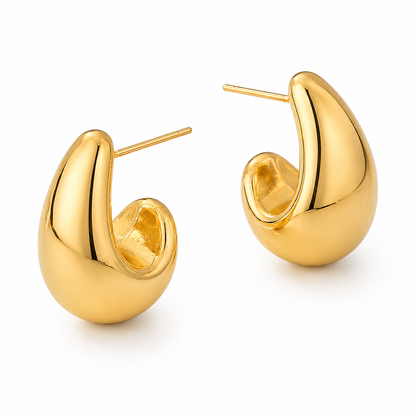 Elegant Gold Stainless Steel Hollow Teardrop Earrings