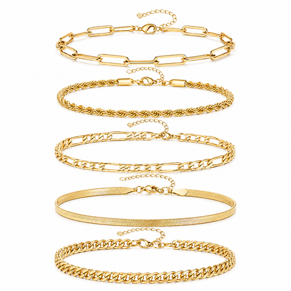 5-Piece 18K Gold Plated Stainless Steel Bracelet